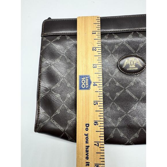 Longines Brown Leather Clutch Bag Vintage Logo Old Money - Picture 8 of 10